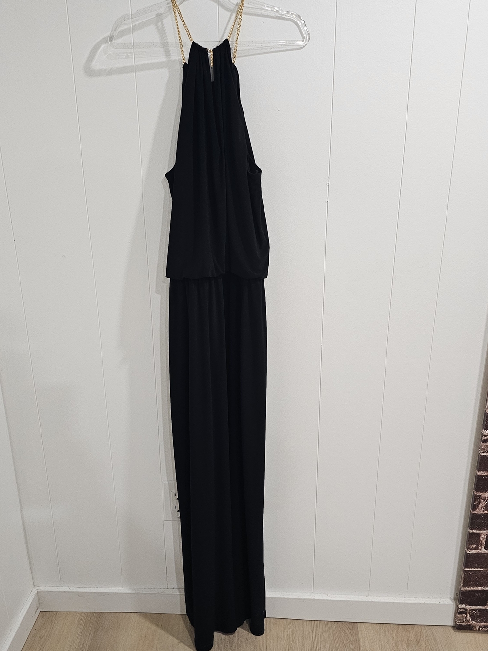 Tiana B Black Gold Chain Halter Maxi Dress Size 10 Evening Minimalist Glam Gown - Picture 7 of 12